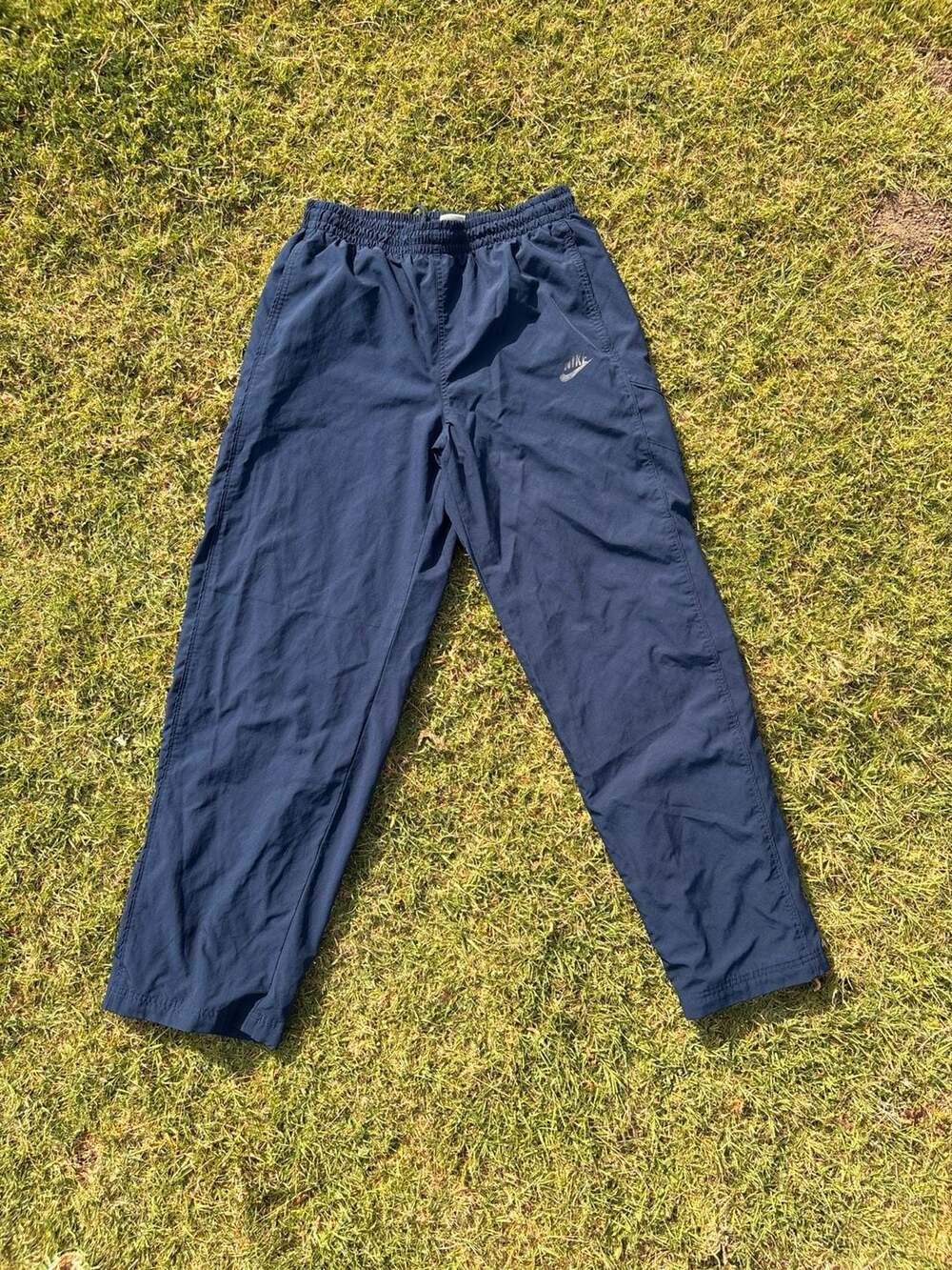 Vintage Nike Navy Blue Nylon Windbreaker Track Pants with Ankle Zips